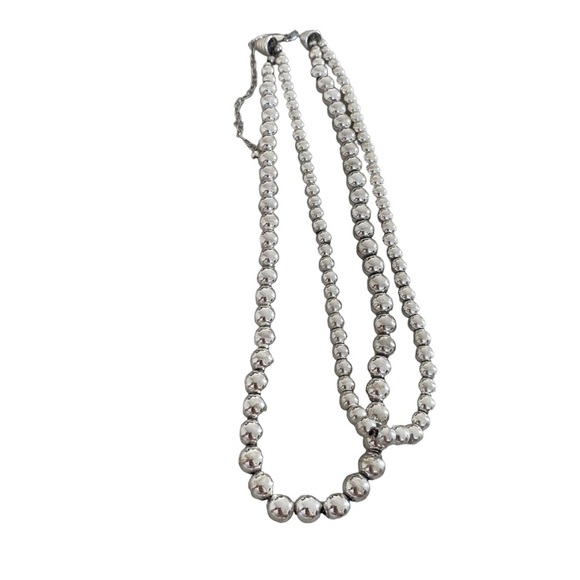 Sterling silver 925 chain beaded two strand draped necklace adjustable modernist - Picture 13 of 13